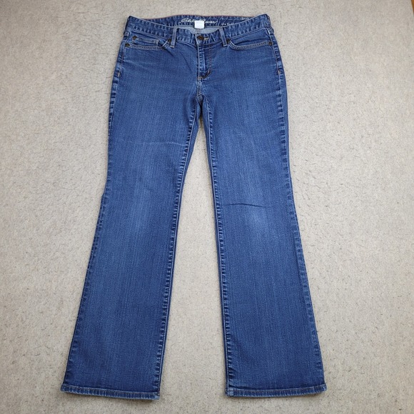 Eddie Bauer Curvy Bootcut Jeans‎ Womens 8P Blue Dark Wash Stretch 31x28 Low Rise - Picture 1 of 12